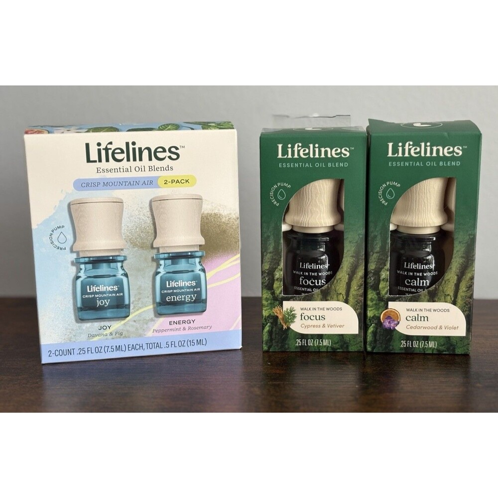 Lifelines Essential Oil Blend 4 Piece Joy Energy Focus Calm .25 Fl oz each New!